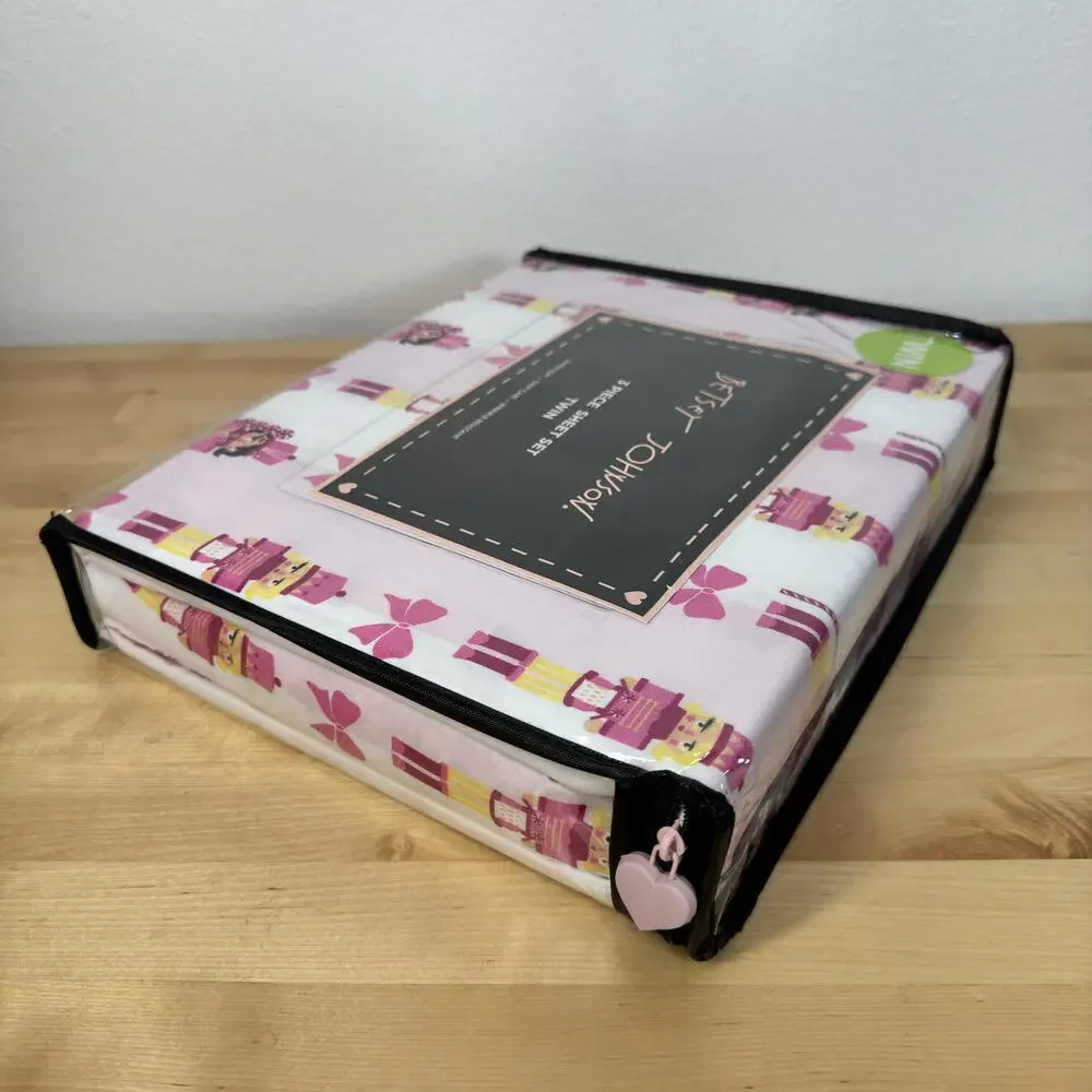 Betsey Johnson Christmas 3 Piece Twin‎ Sheet Set Pink Bows Nutcrackers Holiday
